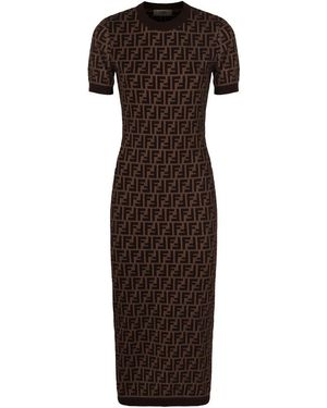 Fendi Cotton Dress Ff - Brown