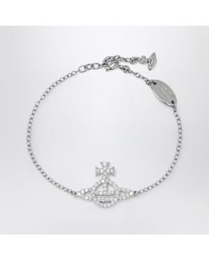 Vivienne Westwood Platinum Orb Logo Bracelet With Crystals - Metallic