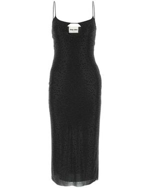 Miu Miu Embellished Crepe Dress - Black