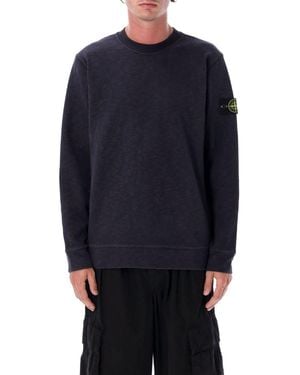 Stone Island Textured Crew Neck Cotton Sweatshirt - Blue