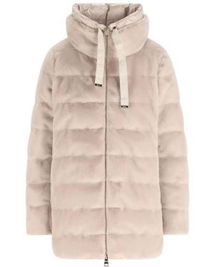 Herno Faux Fur High Neck Down Jacket - Natural
