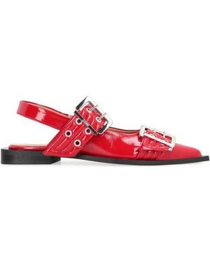 Ganni Feminine Buckle Faux Leather Slingback Court Shoes - Red