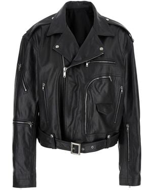 Rick Owens Cropped Leather Biker Jacket - Black