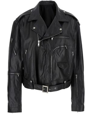 Rick Owens Cropped Leather Biker Jacket - Black