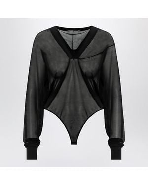 Alaïa Hooded Bodysuit In Fine Knit - Black