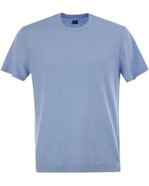 Fedeli Stretch Linen Short-Sleeved T-Shirt - Blue