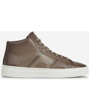 希少【Santoni】ファー裏地 ハイトップ レザー スニーカー サントーニ ハイカットスニーカー メンズ SIZE 6 (S) Santoni