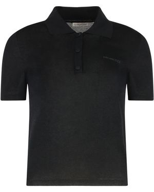 Moncler Knitted Cotton Blend Polo Shirt - Black