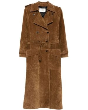 Saint Laurent Long Double-Breasted Suede Trench Coat - Brown