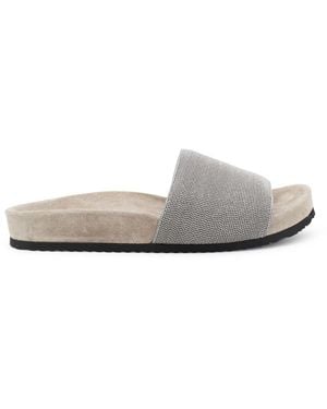サンダル・ミュール Brunello Cucinelli Sandal City Grey With Precious Straps Brunello Cucinelli Suede City Precious Strap Heeled Sandals