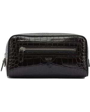 Tom Ford Crocodile Print Leather Beauty Case - Black