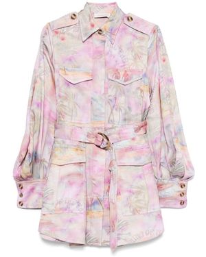 Zimmermann Soft Flowy Mini Dress With Puffed Sleeves - Pink