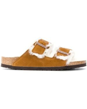 Birkenstock Arizona Shearling And Suede Sandals Shoes - Brown