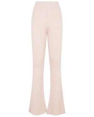 Peserico Flare Knit Rib Nude Fleece Wool Pant - Pink