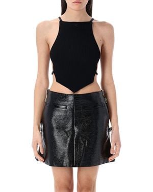 Courreges Ribbed Pointy Top With Adjustable Straps - Black