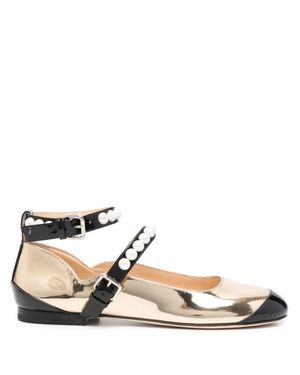 Mach & Mach Leather Bicolor Ballets - Metallic