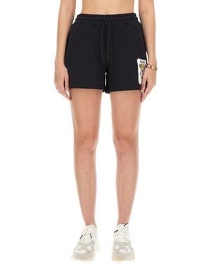 Moschino Cotton Sweatshirt Shorts With Playful Graphic - Black