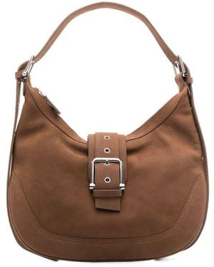 OSOI Calf Leather Medium Hobo Brocle Shoulder Bag - Brown