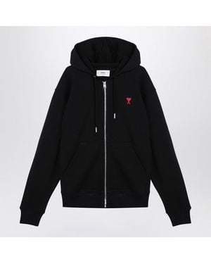 Ami Paris Embroidered Cotton Zip-Up Hoodie - Black