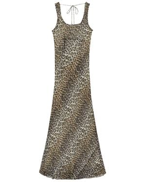 Ganni Leopard Print Long Dress - Natural