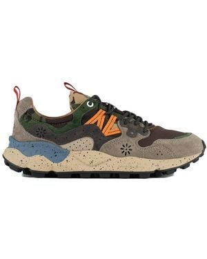 Flower Mountain Yamano 3 Uni Dark Grey And Brown Suede And Fabric Trainers - Green