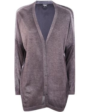 Avant Toi "star Dust" Effect Long Cardigan With Silk On Back Clothing - Purple