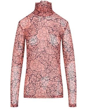 Dries Van Noten High Neck Floral Print Top - Pink