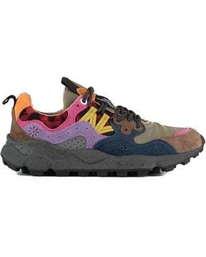 Flower Mountain Yamano 3 Dark Green Anthracite Suede And Nylon Trainers And Purple - Blue