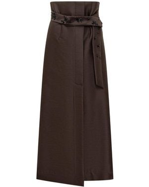 Alberta Ferretti Long Skirt With Embroidered Belt - Brown