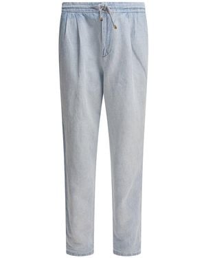Brunello Cucinelli Cotton Denim Pants And Linen - Blue