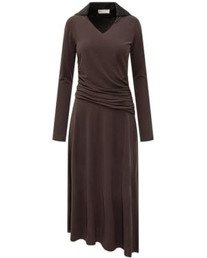Tory Burch Midi Dress With Contrast Collar - Brown