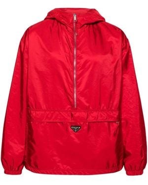 Prada Enamel-Logo Hooded Jacket - Red