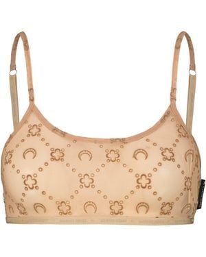 Marine Serre Recycled Mesh Flock Bralette - Natural