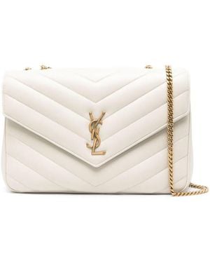 Saint Laurent Bag Mng L Loulou With Removale Tassels - Natural