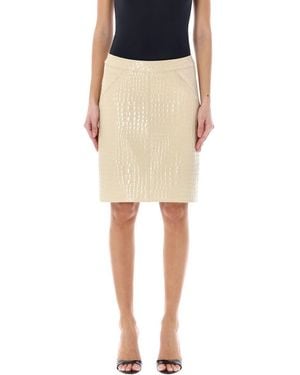 Tom Ford Birch Crocco Embossed Leather Midi Skirt For - Natural