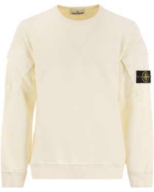 Stone Island Crew-Neck Sweatshirt With Sleeve Pockets - Natural