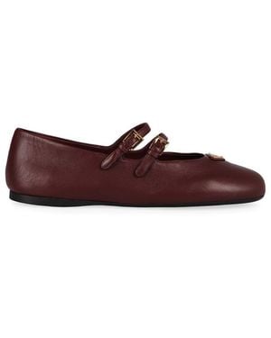 Prada Leather Ballet Flats With Logo - Brown