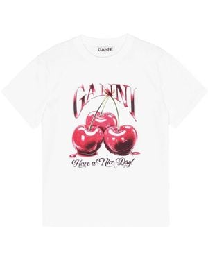 Ganni Cherry Cotton T-Shirt - Pink