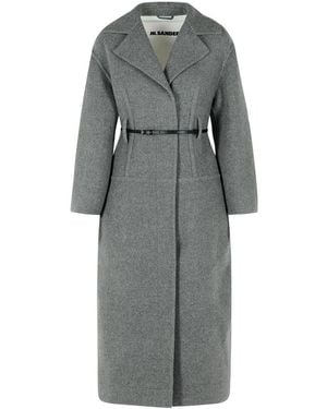 コート JIL SANDER GREY WOOL BLEND COAT Belted wool-blend pile coat in grey - Jil Sander | Mytheresa