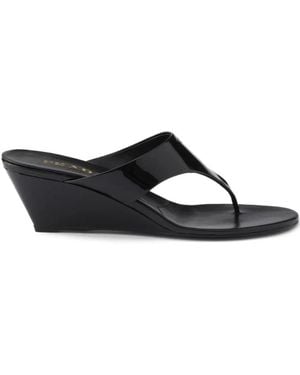 Prada Patent Leather Wedge Thong Sandals Shoes - Black