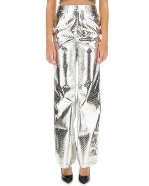 ROTATE BIRGER CHRISTENSEN High-Waisted Metallic Finish Straight Leg Pants