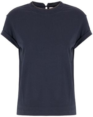 Tシャツ・カットソー BRUNELLO CUCINELLI Women Tops M0T18BD222 C7186 Blue Knit T-shirt for Woman in Avio Blue | Brunello Cucinelli