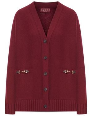 Gucci Wool And Cashmere V-necked Cardigan - Red