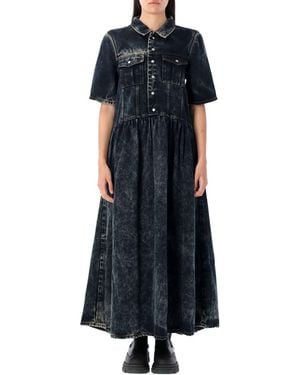 Ganni Washed Denim Maxi Dress - Blue