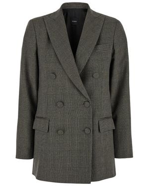 Plain Double-Breasted Jacket With Check Motif - Black