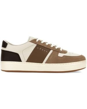 Hogan H-tv Suede And Nappa Leather Trainers Shoes - Natural