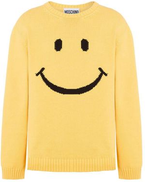 Moschino Cotton Blend Knit Sweater With Playful Embroidery - Yellow
