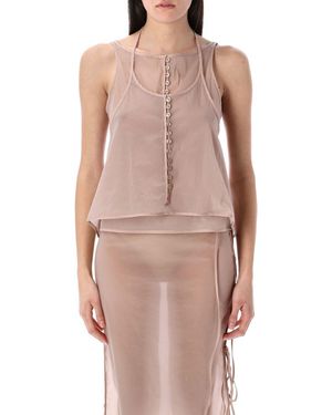 Low Classic See-through Button Loop Top - Pink