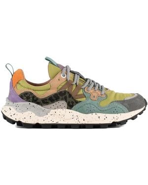 Flower Mountain Yamano 3 Acid Green And Grey Suede And Nylon Trainers