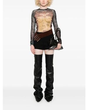 Jean Paul Gaultier Mesh Long Sleeves Top Printed "Médaillon" - Black